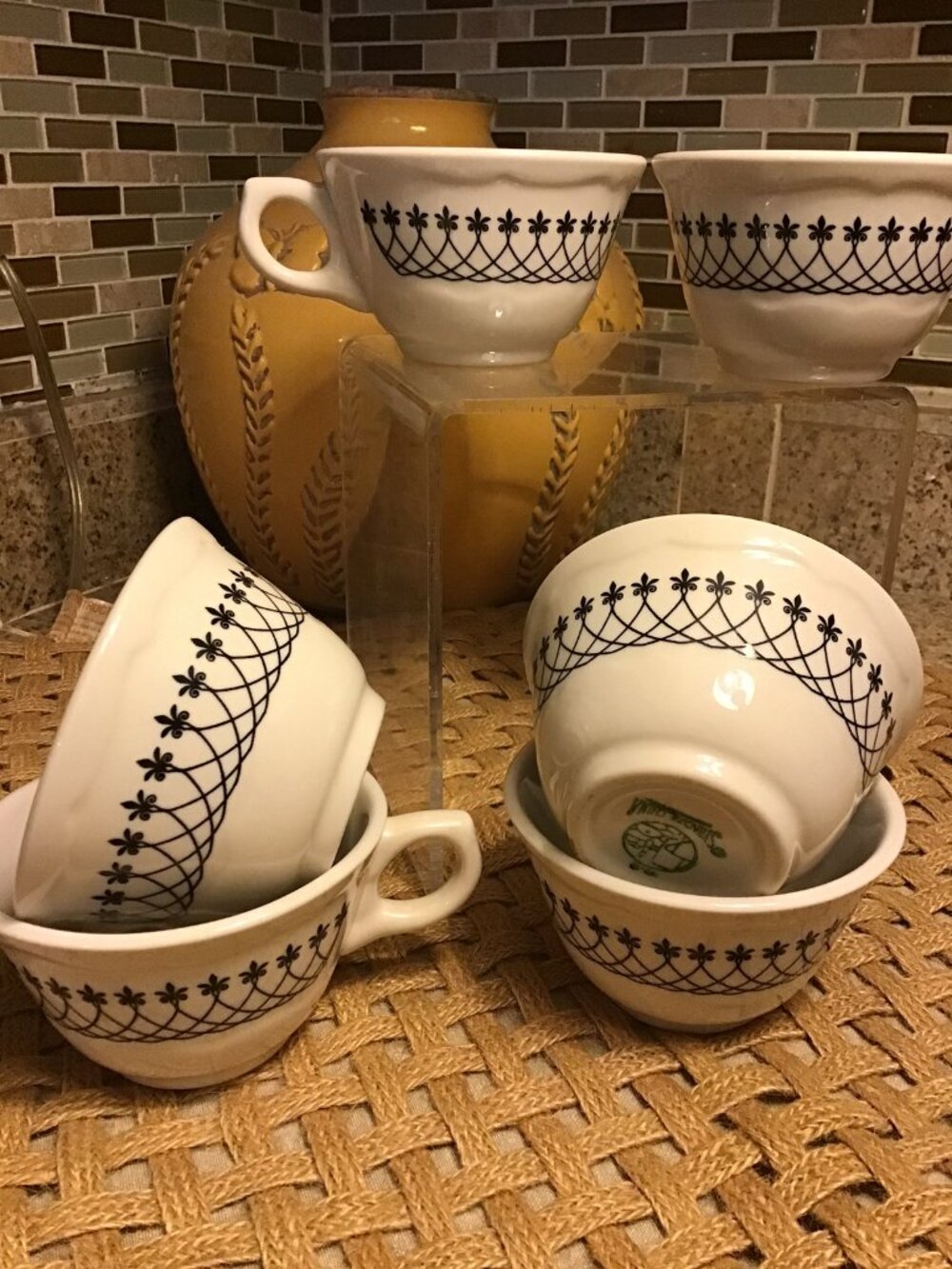 Mid-Century Syracuse Black Lace coffee/tea cup set of 6 MINT!!!!!